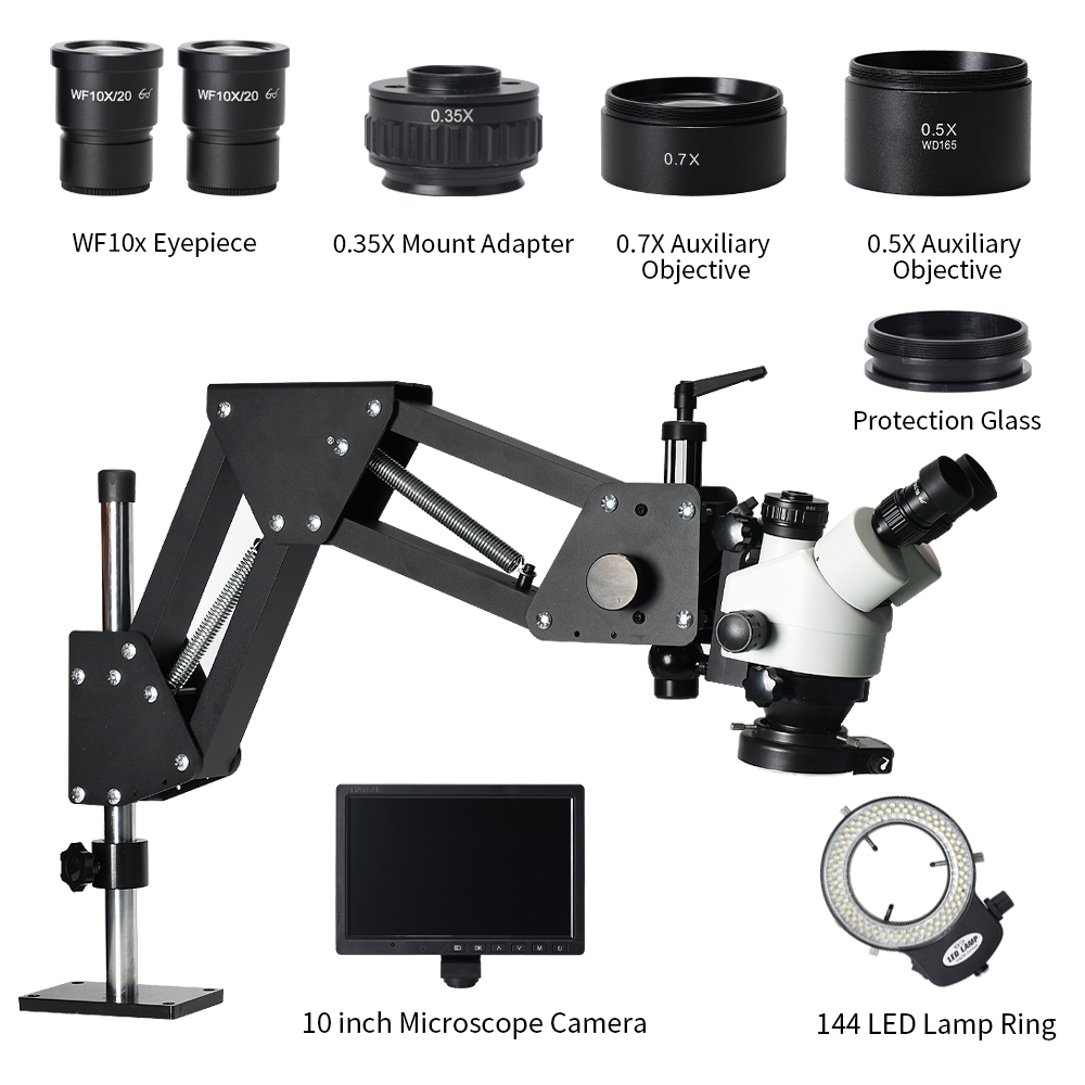 10inch 2K Resolution LED Illum - огляд і ціна Trinocular Stereo Microscope 7X-45X